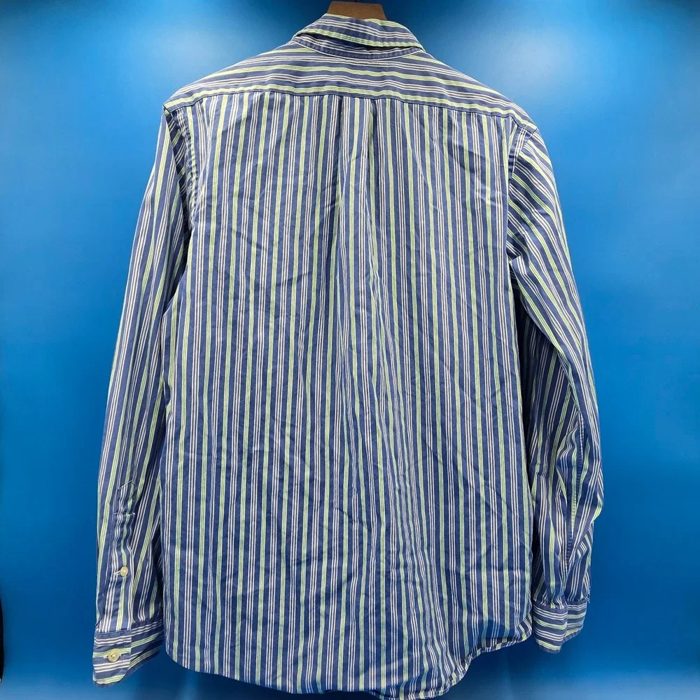 Polo Ralph Lauren Custom Fit Striped Button Down Shirt Men's L‎ Blue Green White